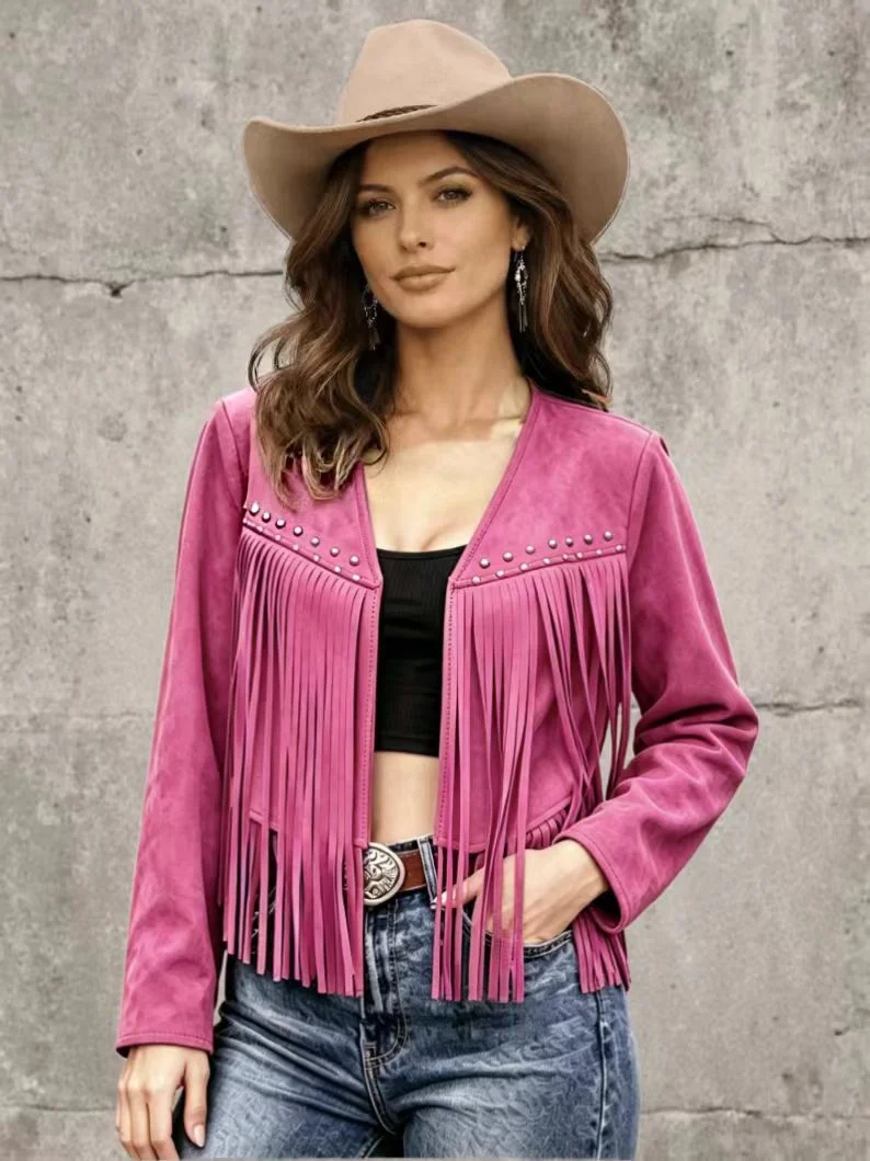 Womens Solid-color Rivet-embellished Long-sleeve Cardigan Coat — image 7