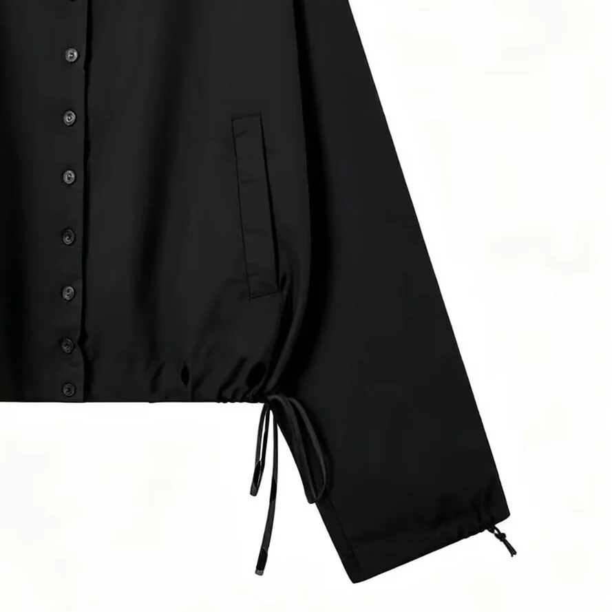Womens Stand-collar Coat With A Drawstring Hem And Tie Detail — image 4