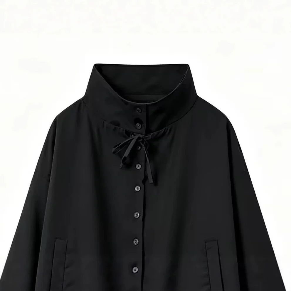 Womens Stand-collar Coat With A Drawstring Hem And Tie Detail — image 2