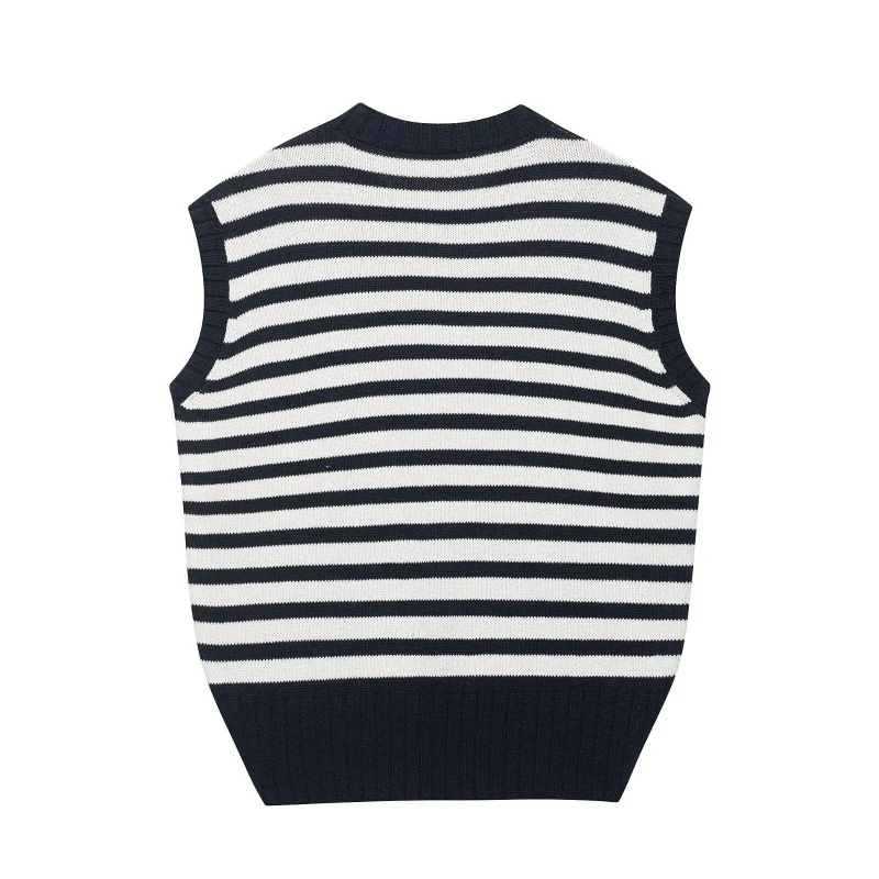 Womens Striped Knitted Asymmetric Hem Tank Top — image 3