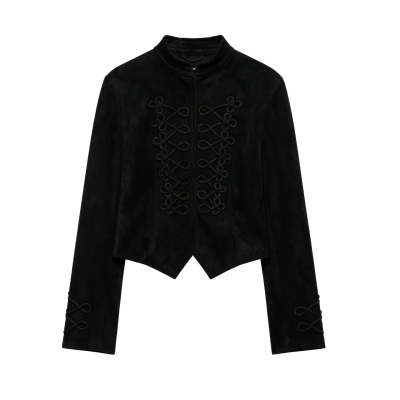 Womens Suede Stand-neck Jacket Coat — image 6