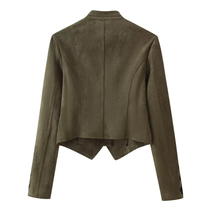 Womens Suede Stand-neck Jacket Coat — image 4