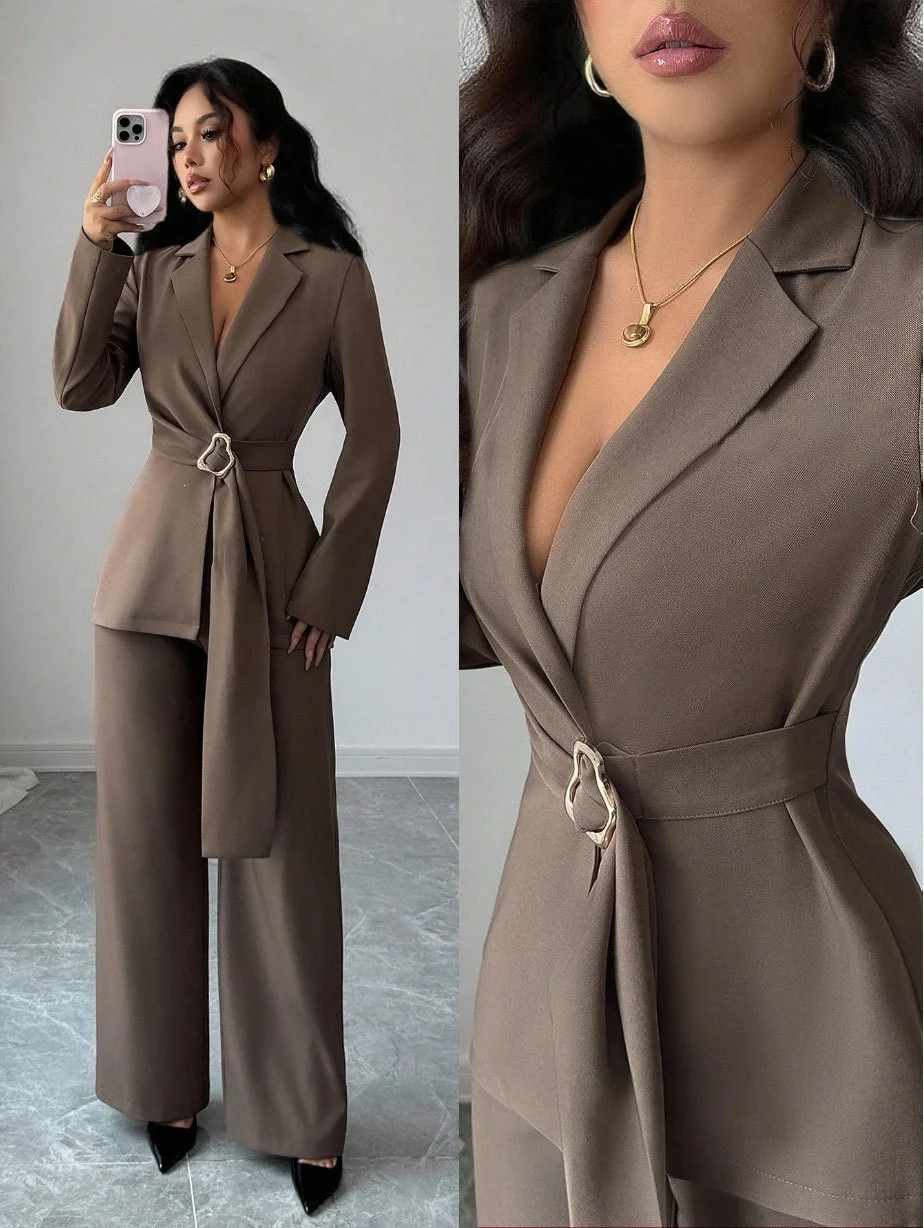 Womens Suit V-neck Fitted Waist With Tie Straps — image 3