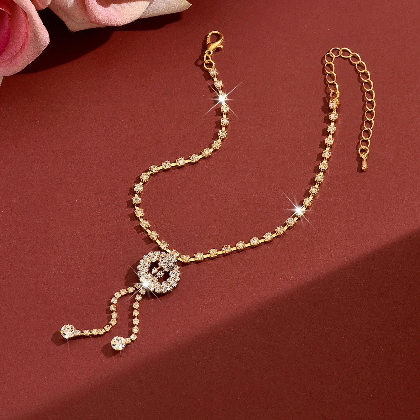 Womens Summer Simple Rhinestone Tassel Geometric Anklet,adjustable Thin Costume Foot… — image 5