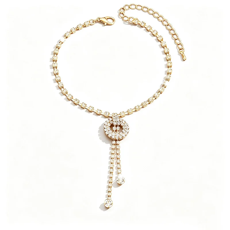 Womens Summer Simple Rhinestone Tassel Geometric Anklet,adjustable Thin Costume Foot… — image 4
