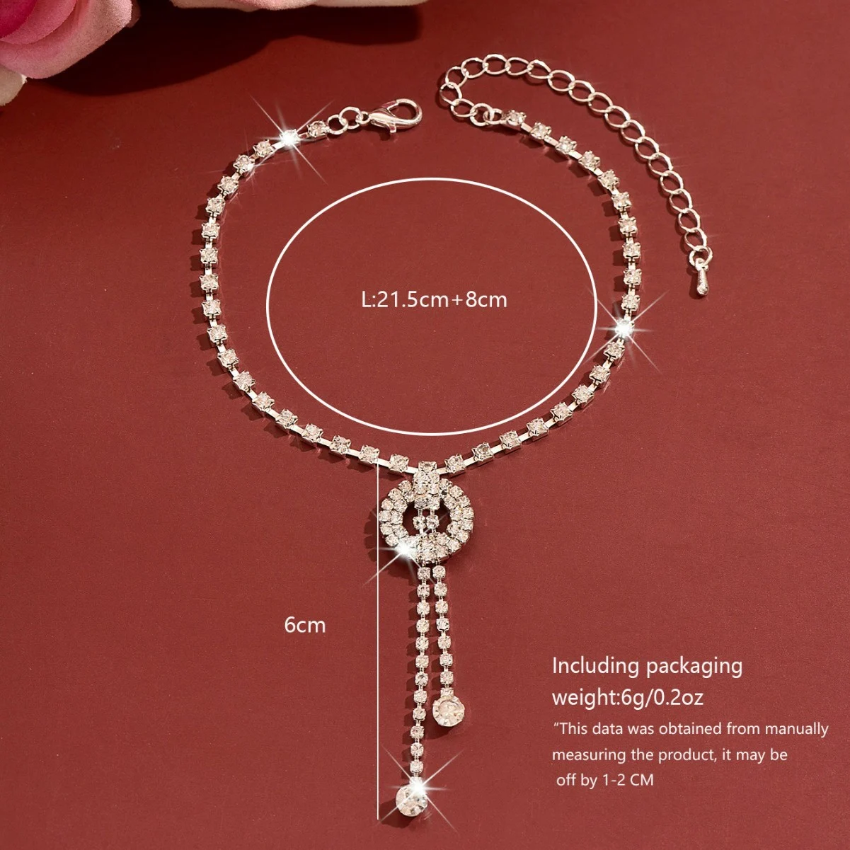Womens Summer Simple Rhinestone Tassel Geometric Anklet,adjustable Thin Costume Foot… — image 2
