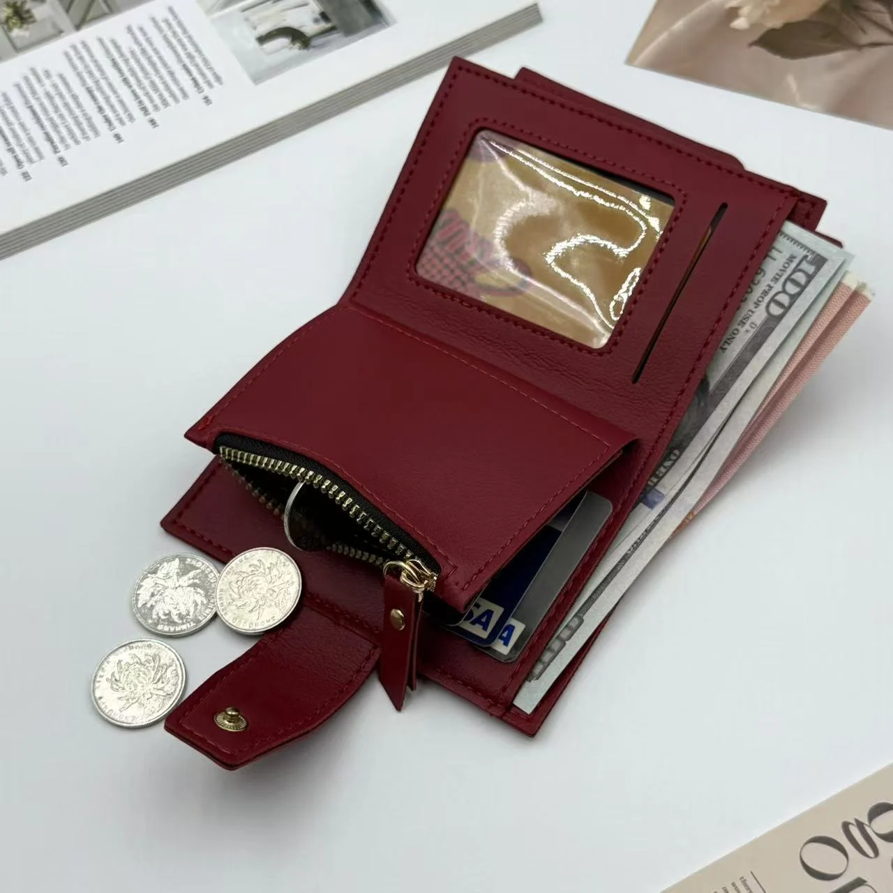 Womens Trifold Short Multi-functional Leather Wallet With Multiple Card Slots — image 5