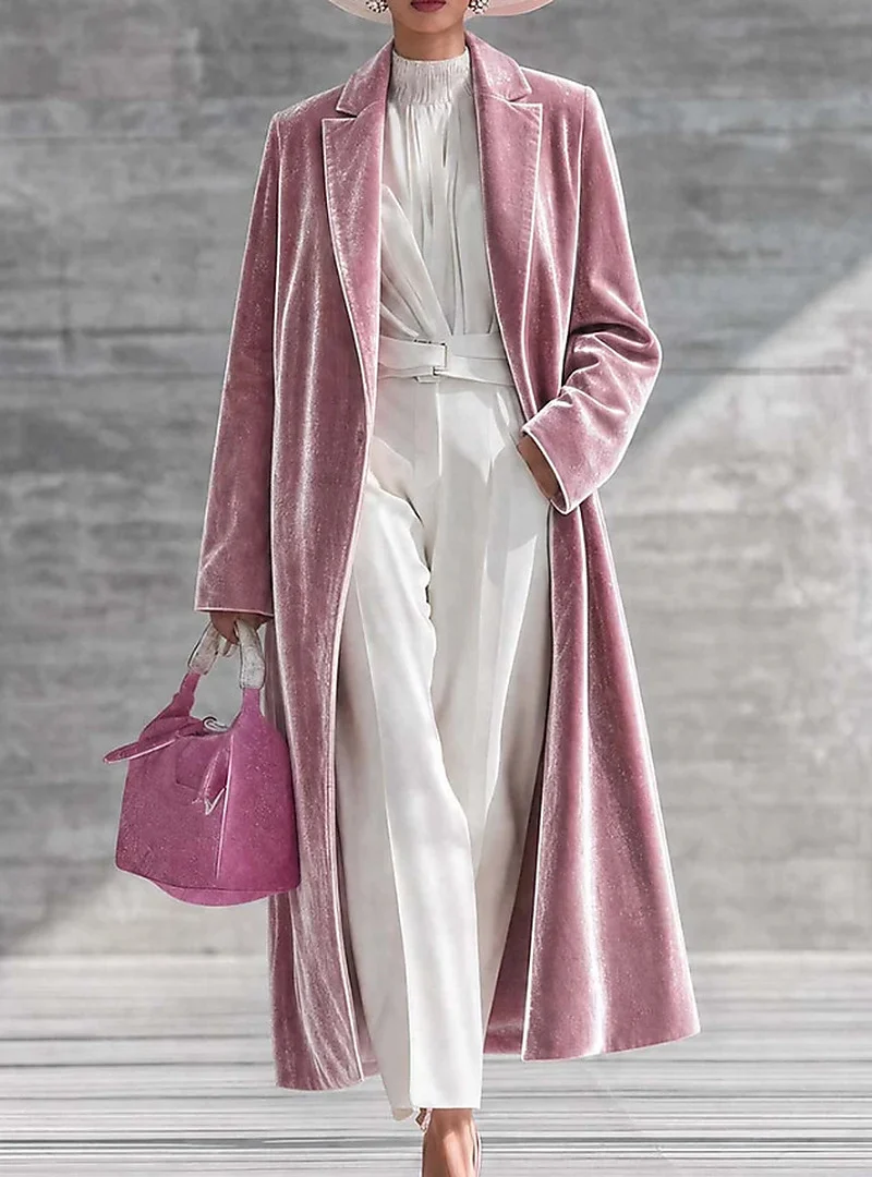 Womens V-neck Over-the-knee Velvet Coat — image 2