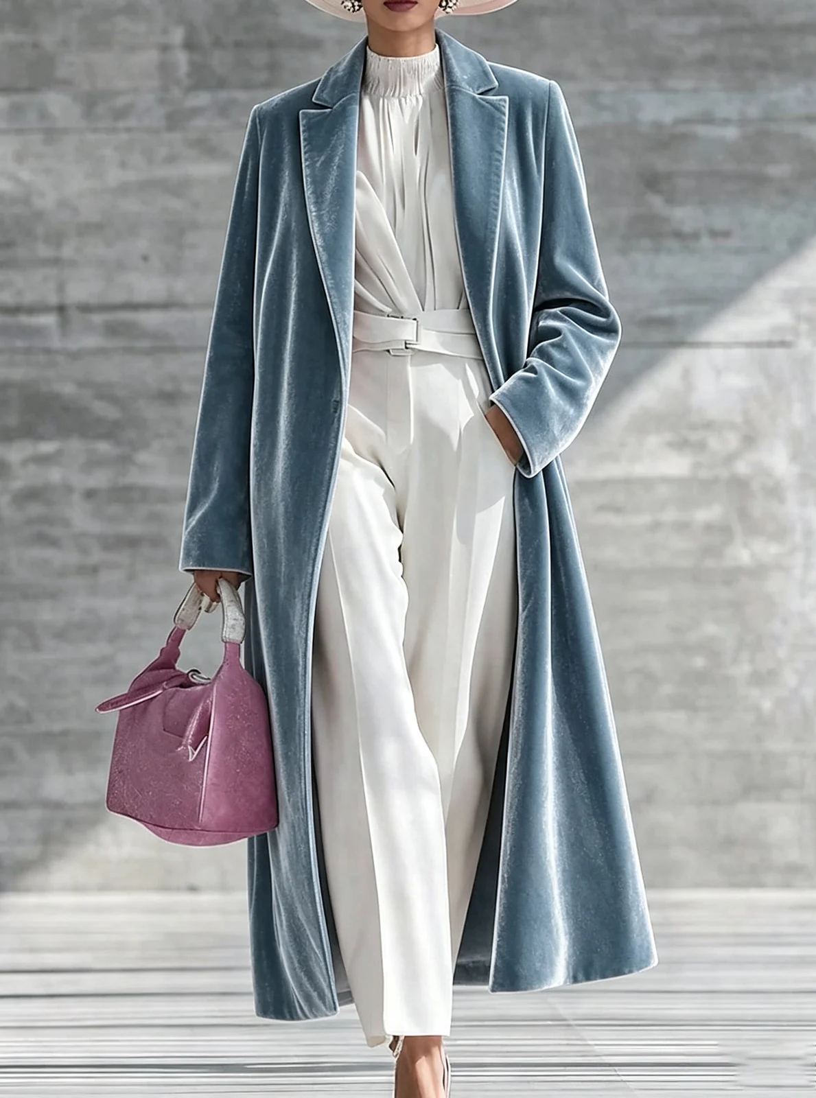 Womens V-neck Over-the-knee Velvet Coat — image 7