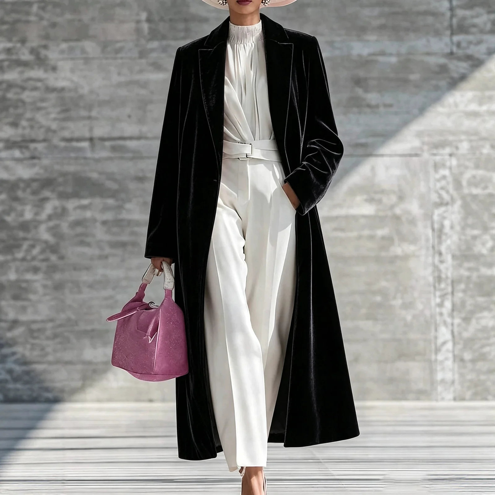 Womens V-neck Over-the-knee Velvet Coat — image 4