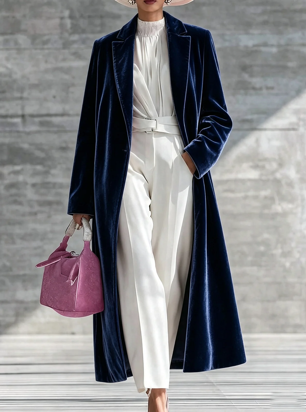 Womens V-neck Over-the-knee Velvet Coat — image 9