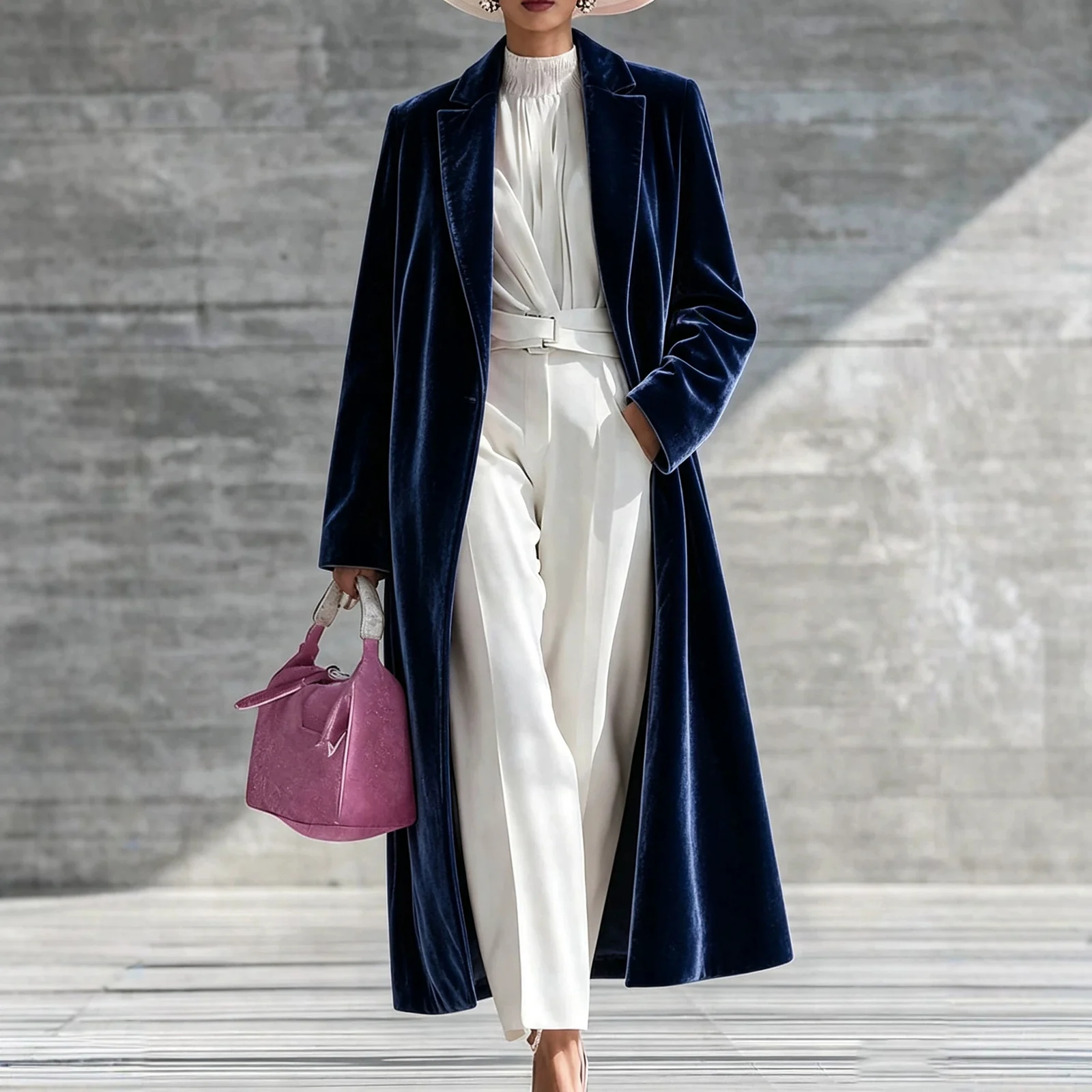 Womens V-neck Over-the-knee Velvet Coat — image 6