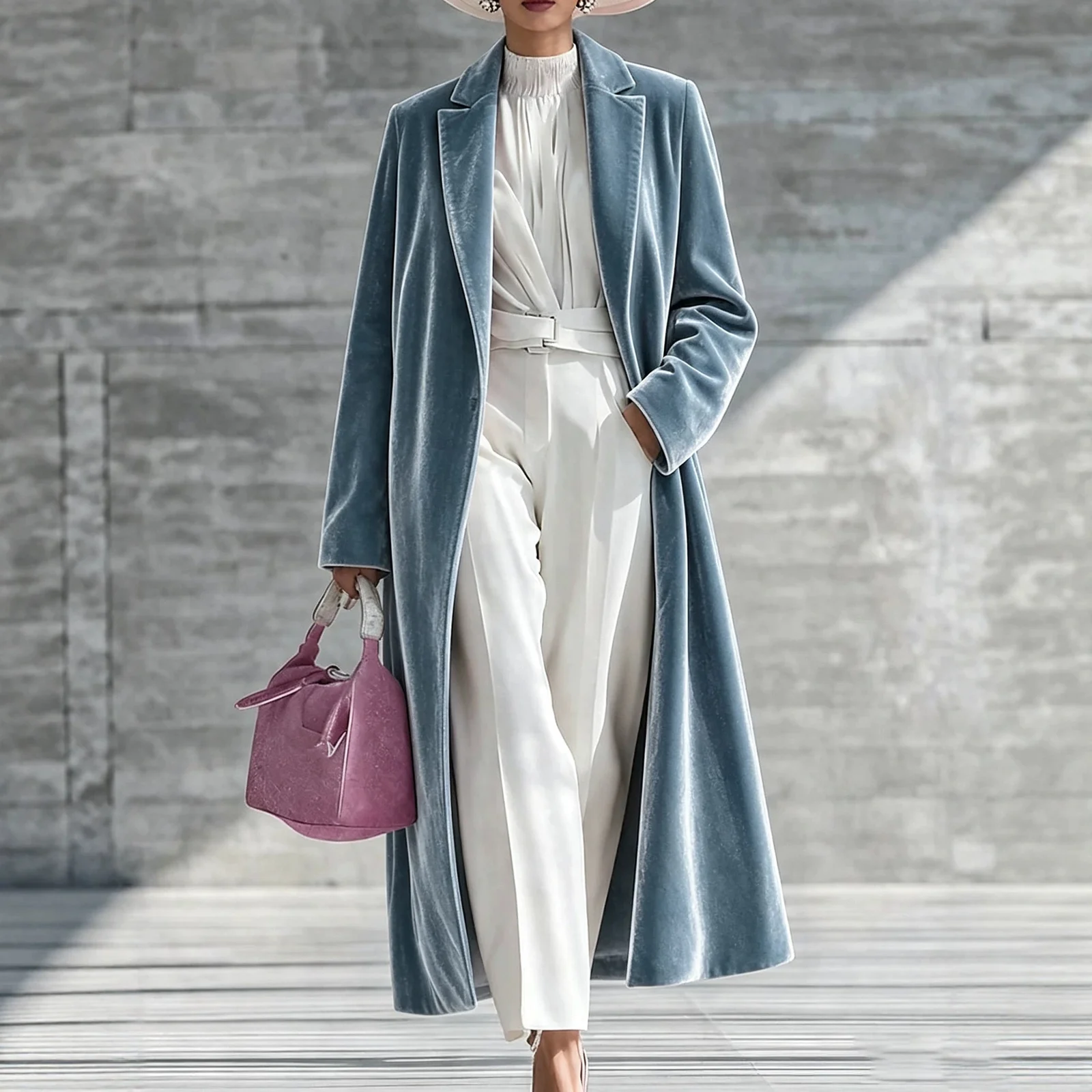 Womens V-neck Over-the-knee Velvet Coat — image 5