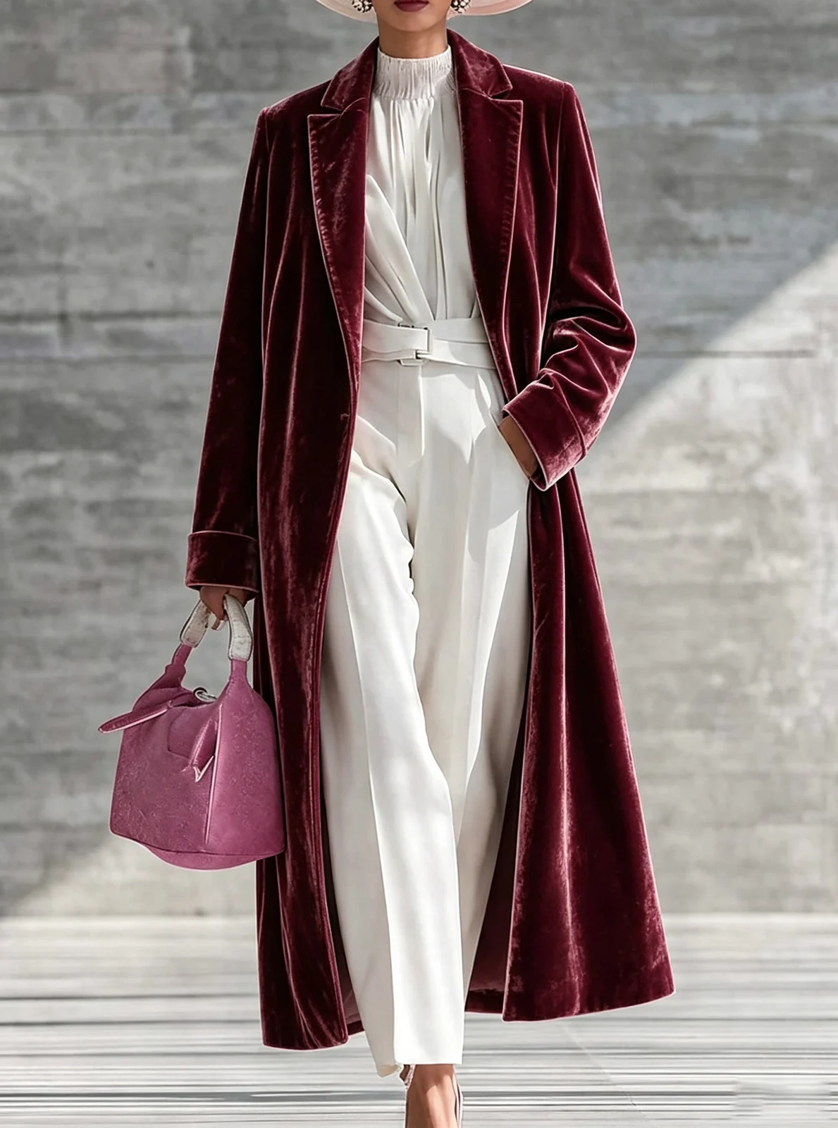 Womens V-neck Over-the-knee Velvet Coat — image 3