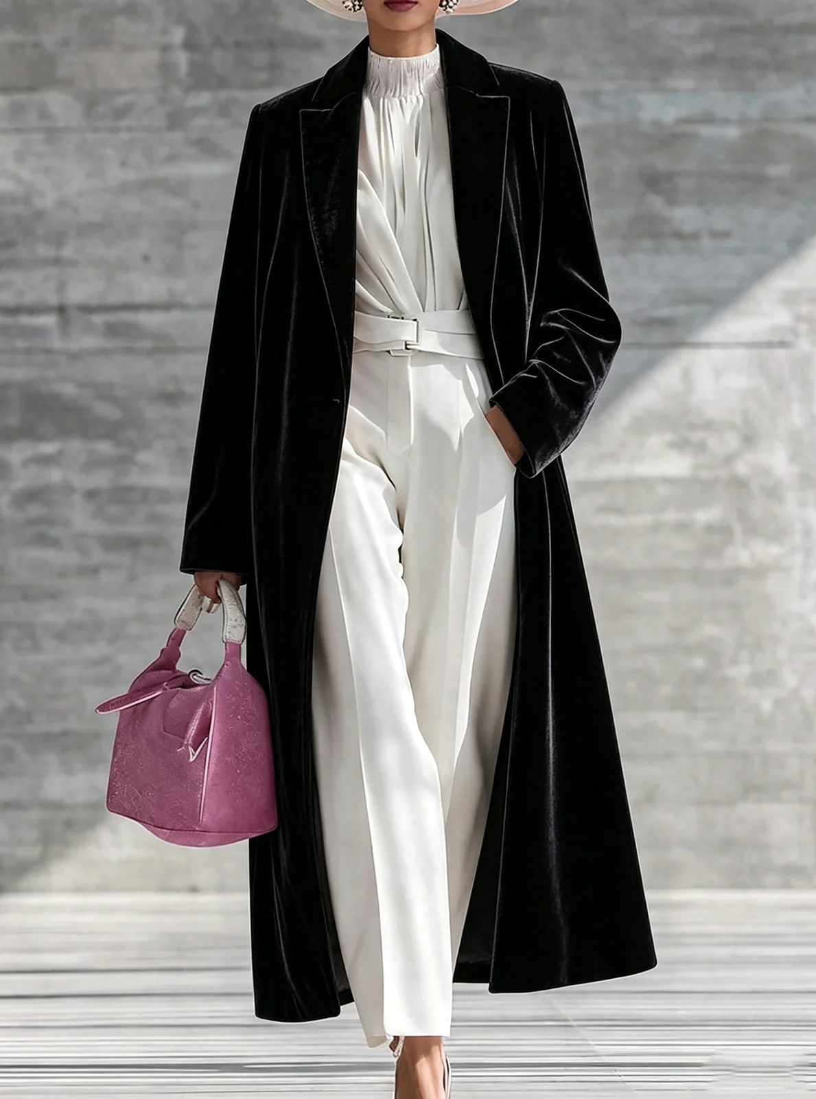 Womens V-neck Over-the-knee Velvet Coat — image 8