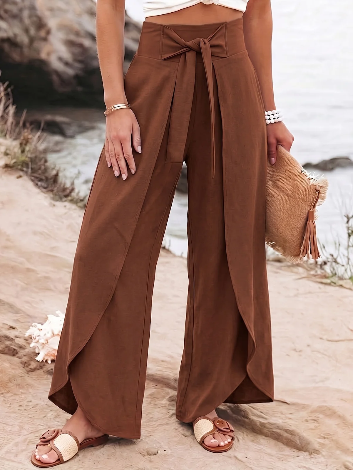 Womens Vacation-ready Solid-color Draping Pants — image 3