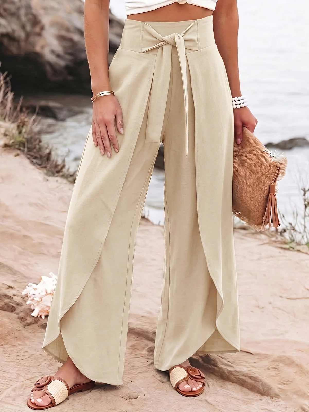 Womens Vacation-ready Solid-color Draping Pants — image 5