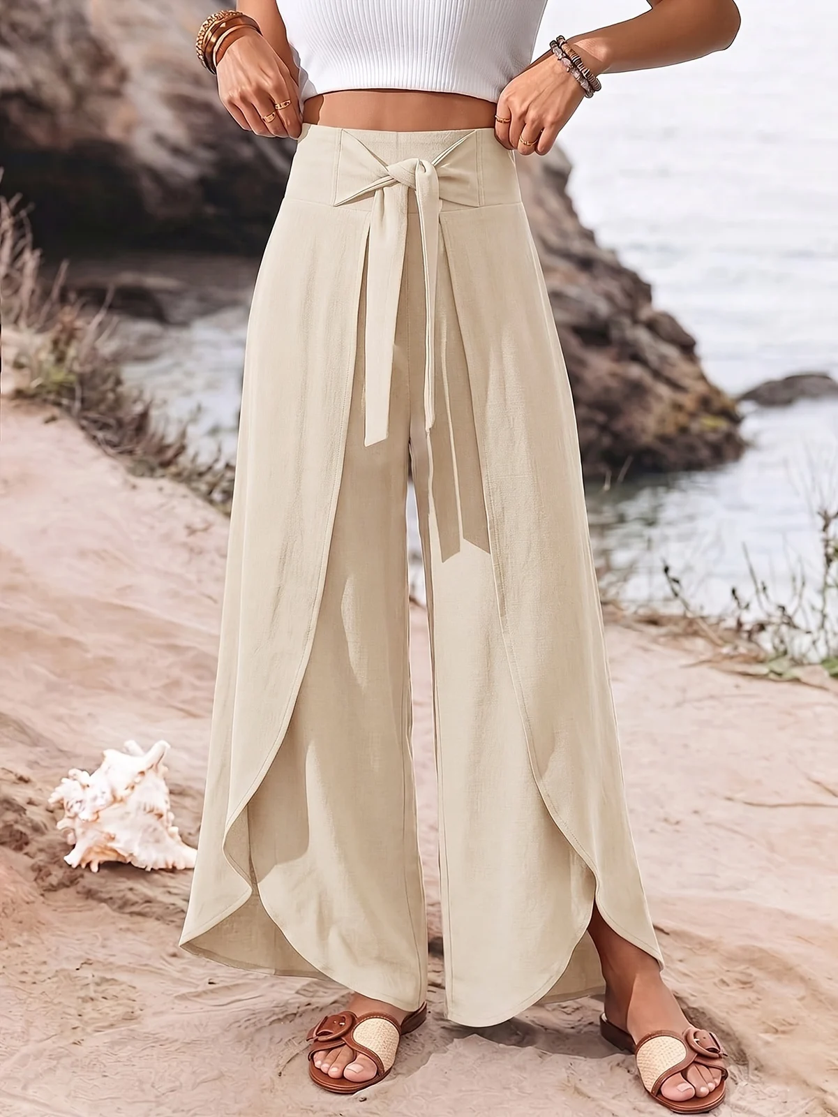 Womens Vacation-ready Solid-color Draping Pants — image 2
