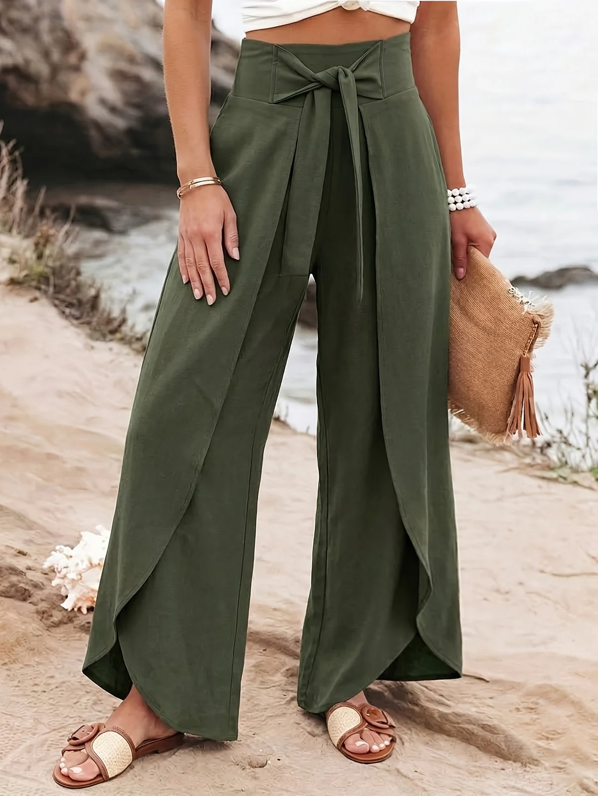 Womens Vacation-ready Solid-color Draping Pants — image 4