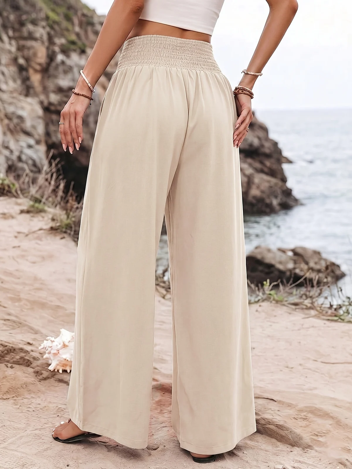 Womens Vacation-ready Solid-color Draping Pants — image 1
