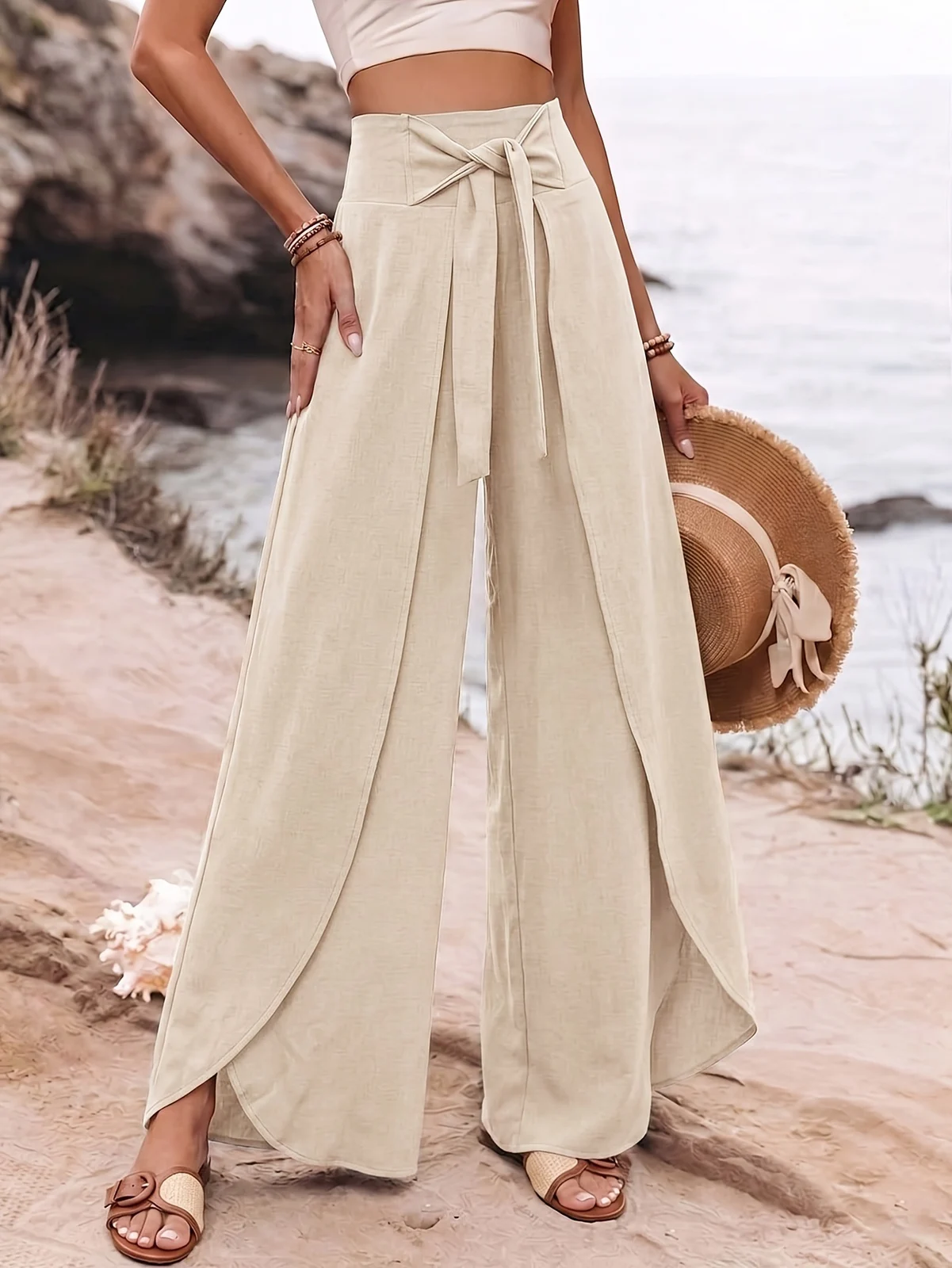 Womens Vacation-ready Solid-color Draping Pants — image 8