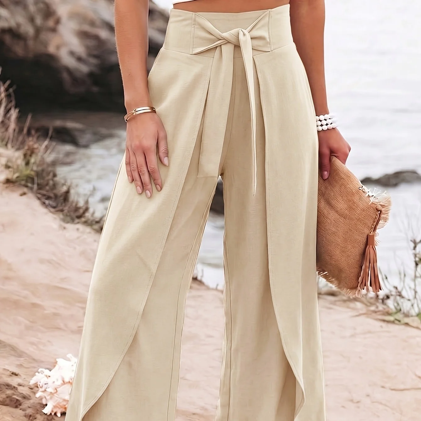 Womens Vacation-ready Solid-color Draping Pants — image 7