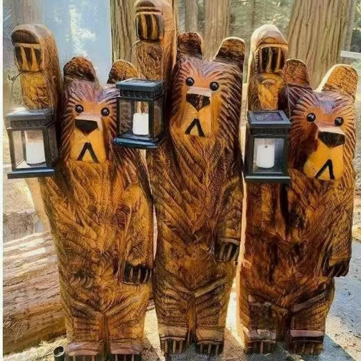 Wood-carved Bear Figurine With LED Lighting — image 5
