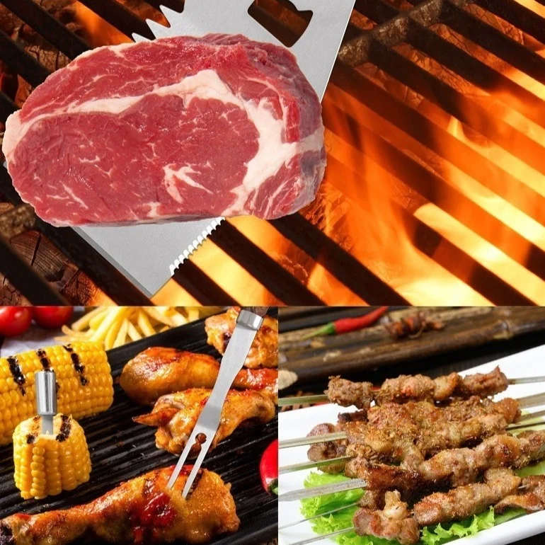 Wood-grain BBQ Aluminum Box With Wooden Handle Outdoor Picnic Grill Set — image 6