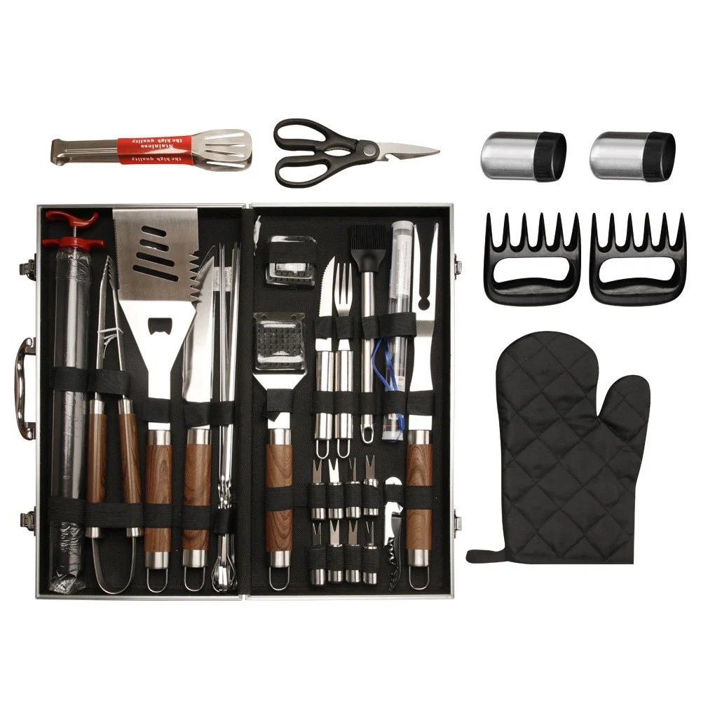 Wood-grain BBQ Aluminum Box With Wooden Handle Outdoor Picnic Grill Set — image 5