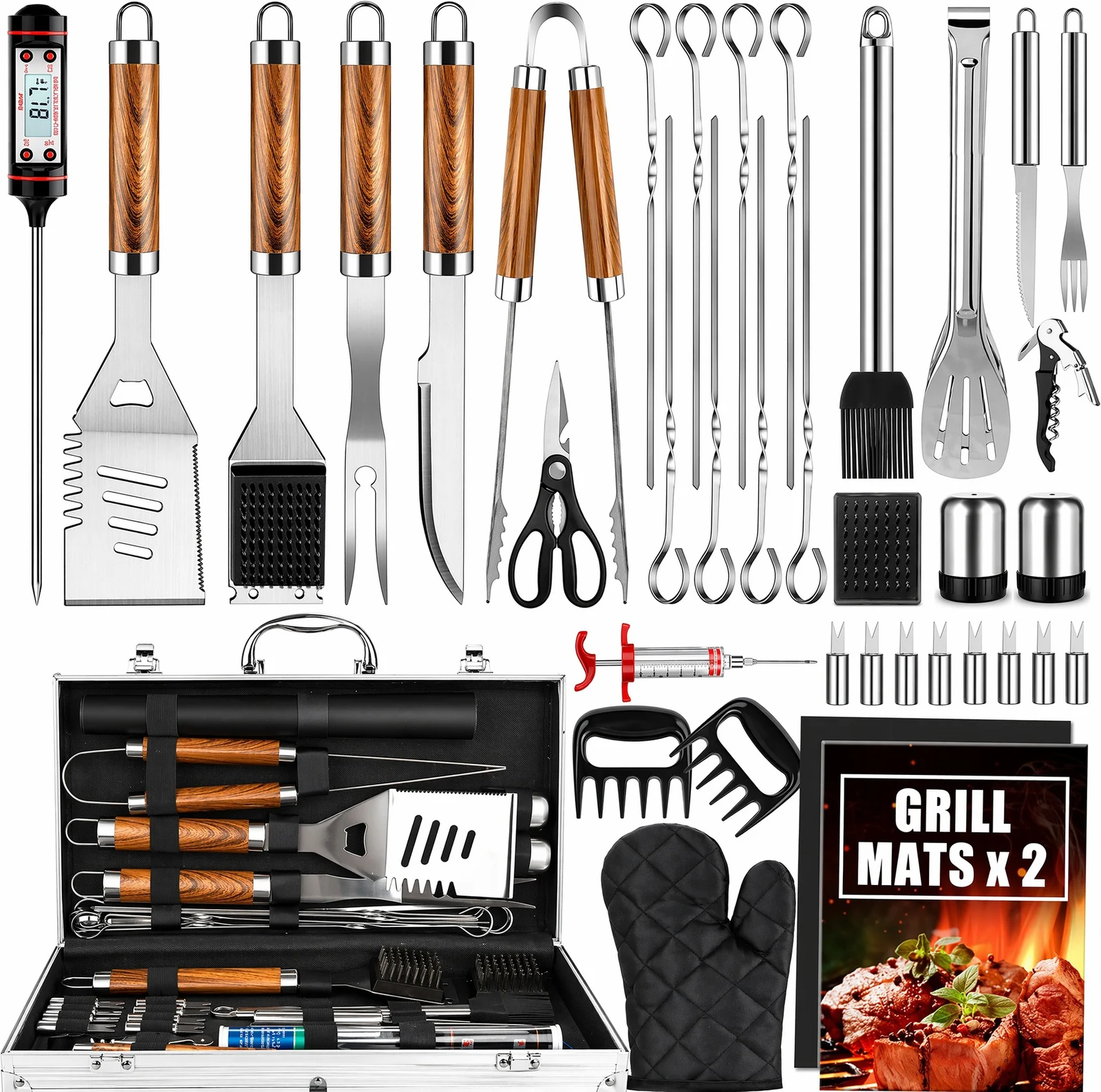 Wood-grain BBQ Aluminum Box With Wooden Handle Outdoor Picnic Grill Set — image 4