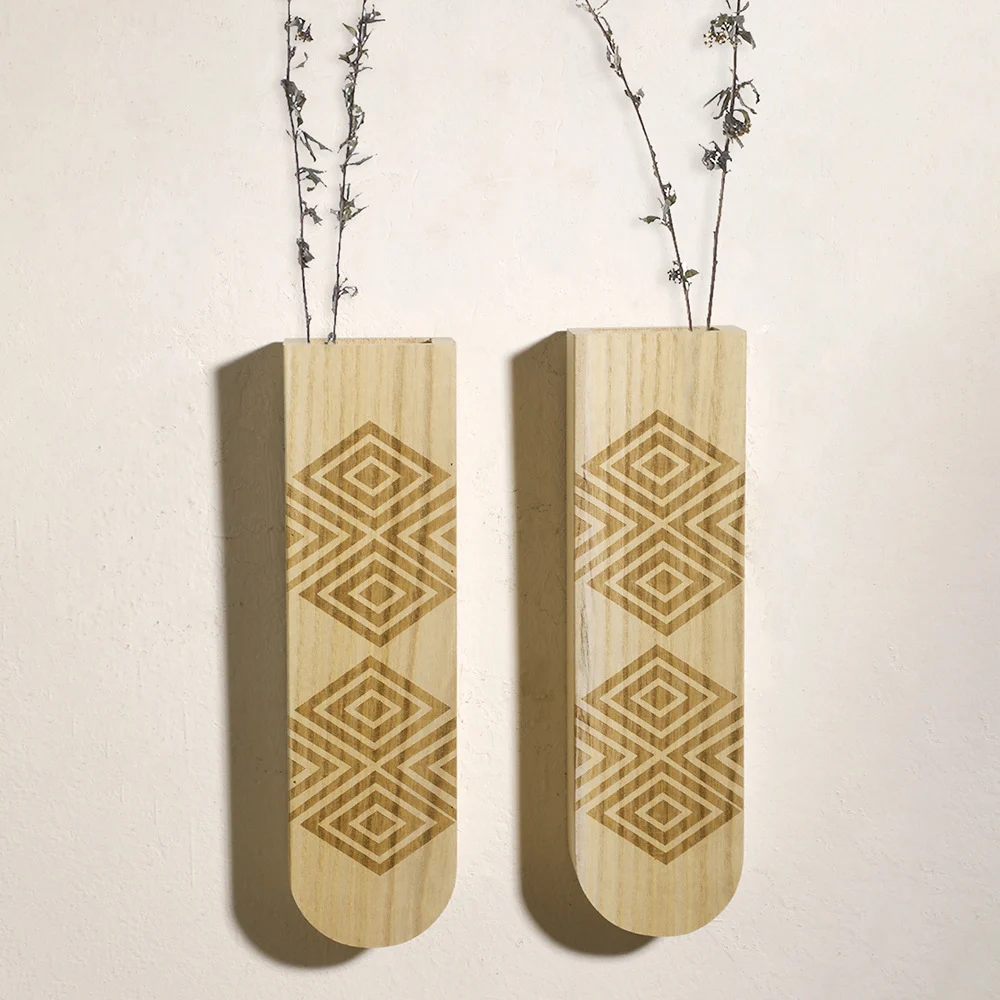 Wooden Craft Wall Vase Shelf For Dried Flowers And Green Plants — image 2