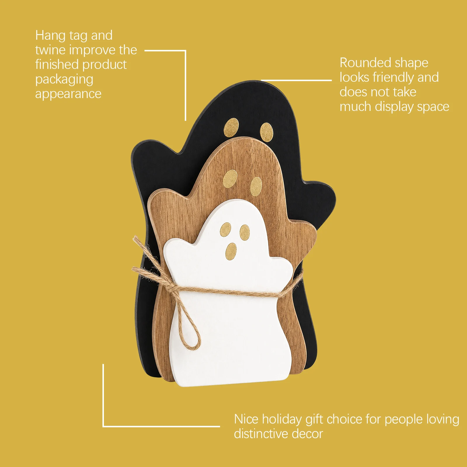 Wooden Ghost Decoration Set Ornaments — image 5