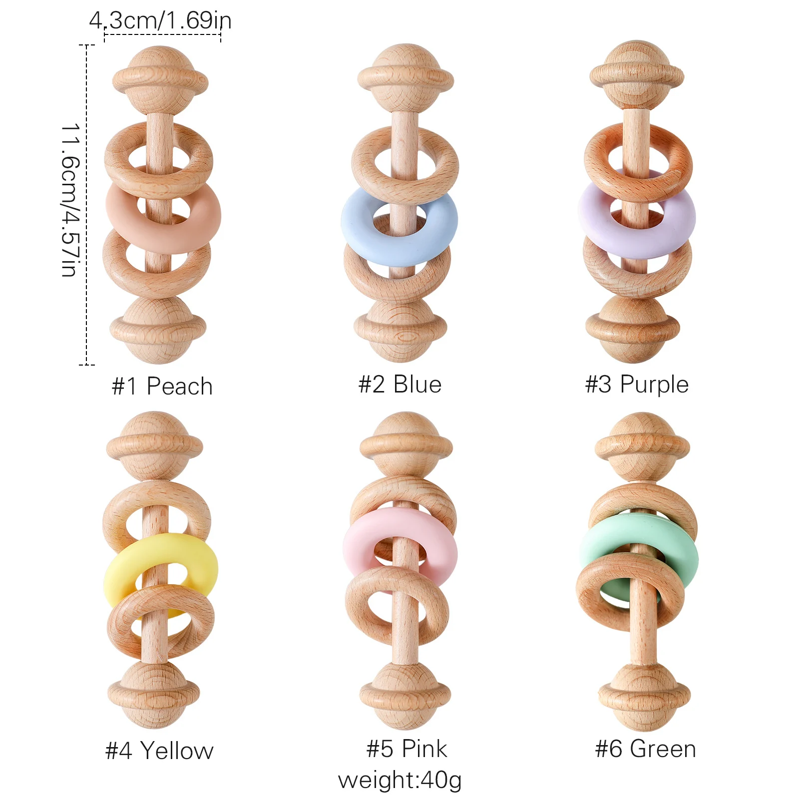 Wooden Silicone Ring Dumbbell-shaped Baby Rattle — image 7