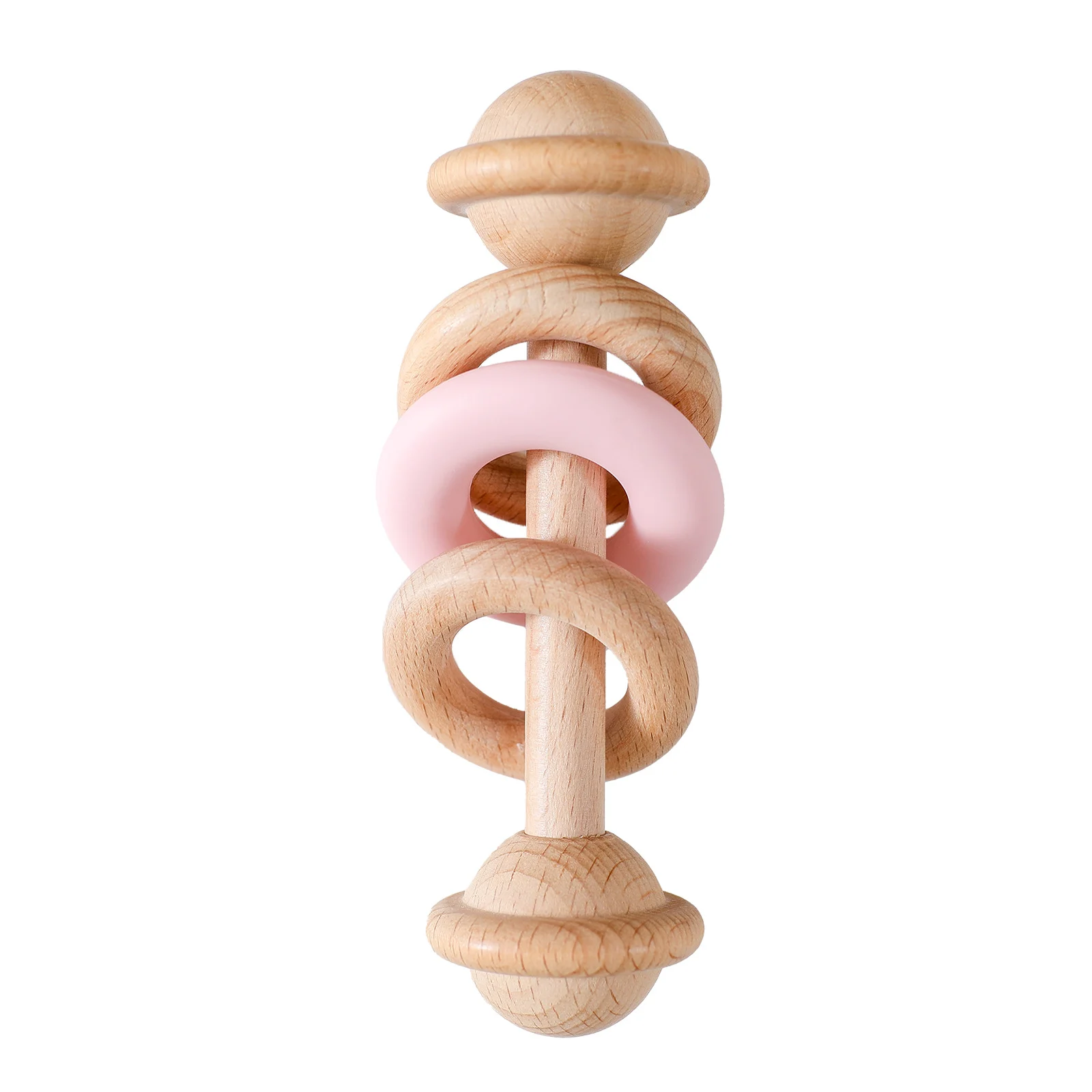 Wooden Silicone Ring Dumbbell-shaped Baby Rattle — image 2