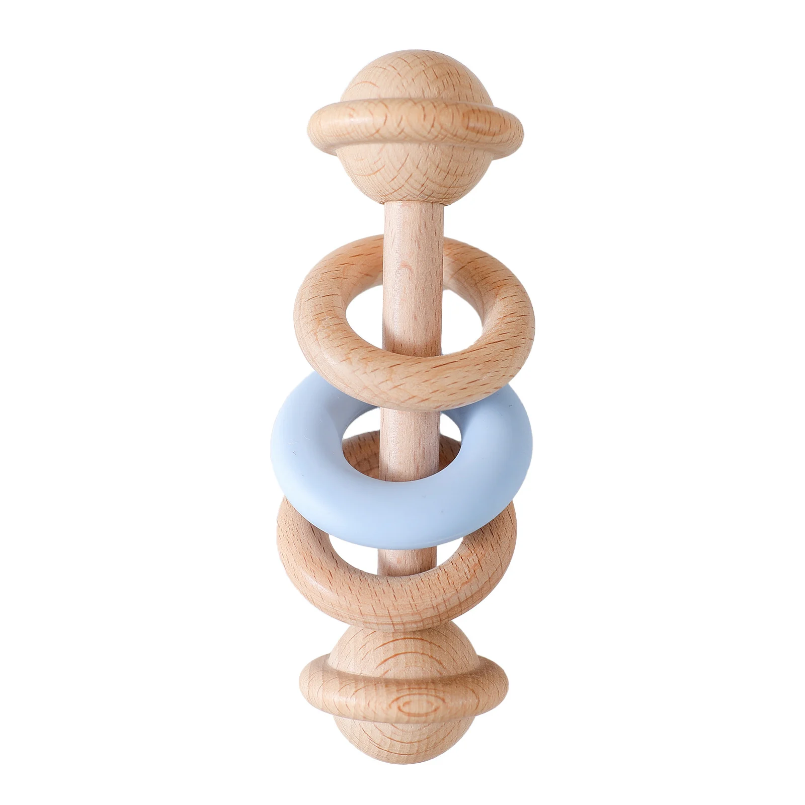 Wooden Silicone Ring Dumbbell-shaped Baby Rattle — image 9
