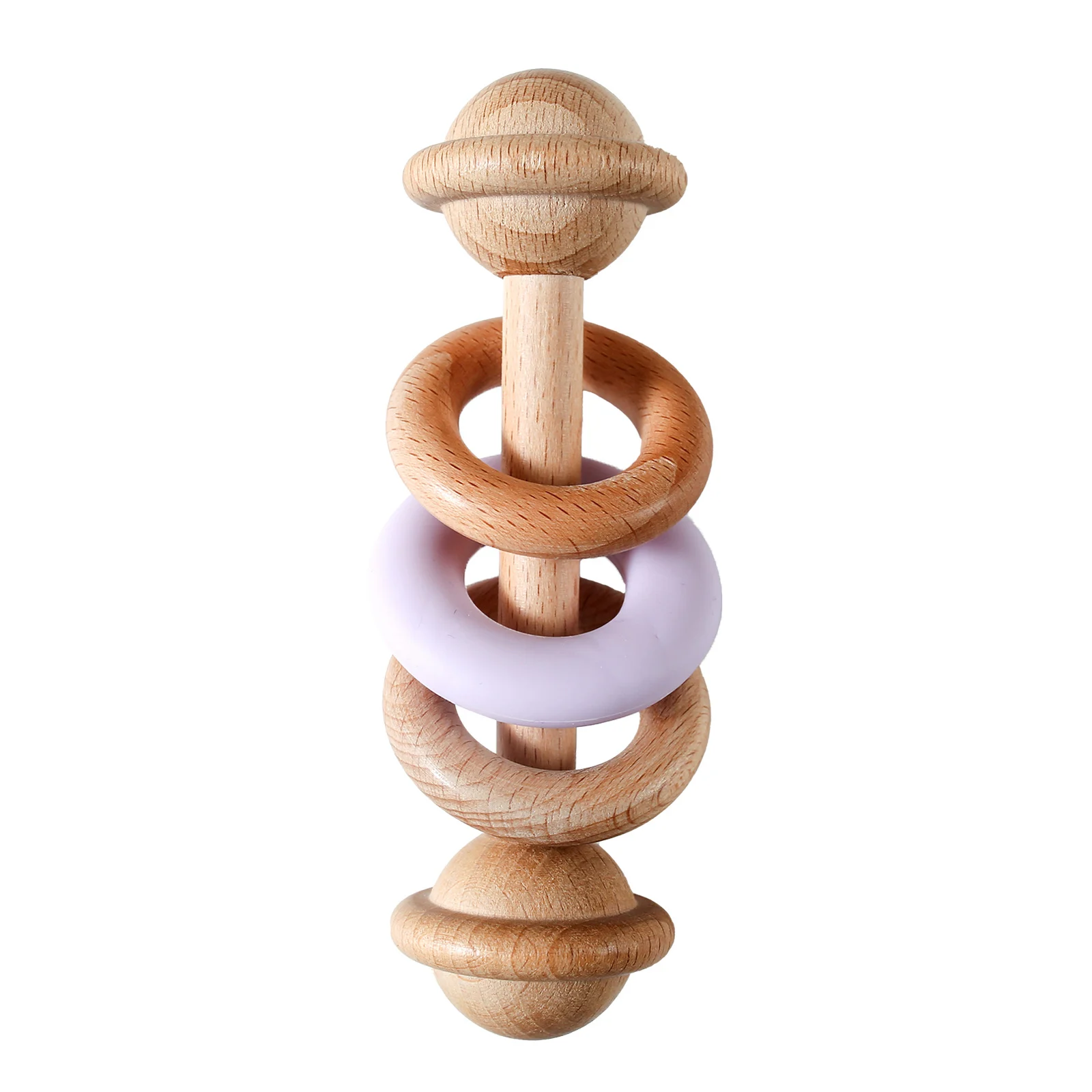 Wooden Silicone Ring Dumbbell-shaped Baby Rattle — image 3
