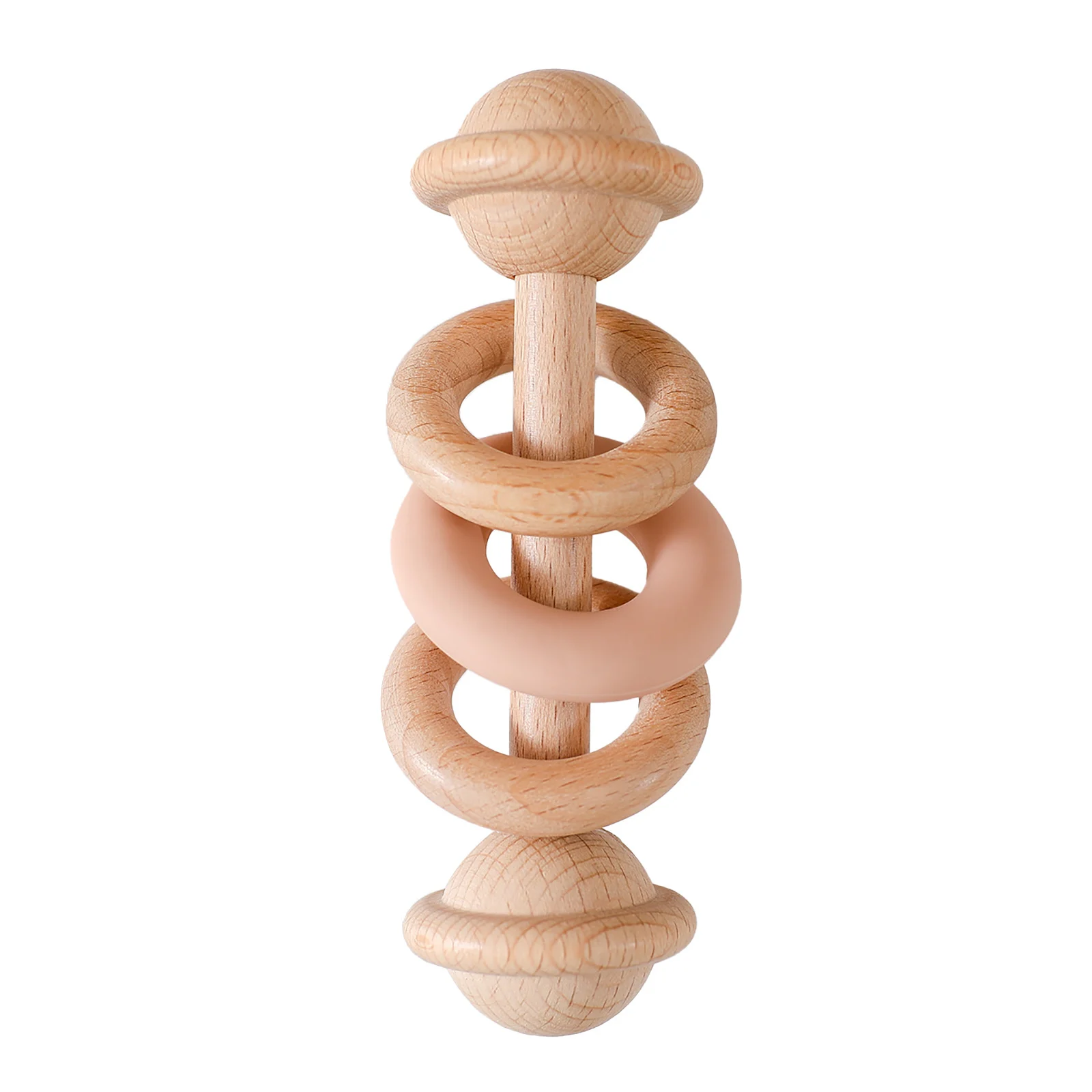 Wooden Silicone Ring Dumbbell-shaped Baby Rattle — image 4