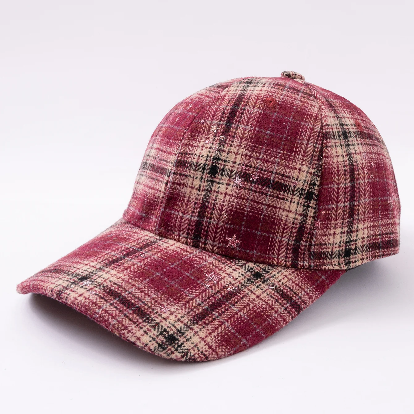 Wool Check Pattern Silver Glitter Star Embossed Baseball Cap, Retro And Fashionable,… — image 3
