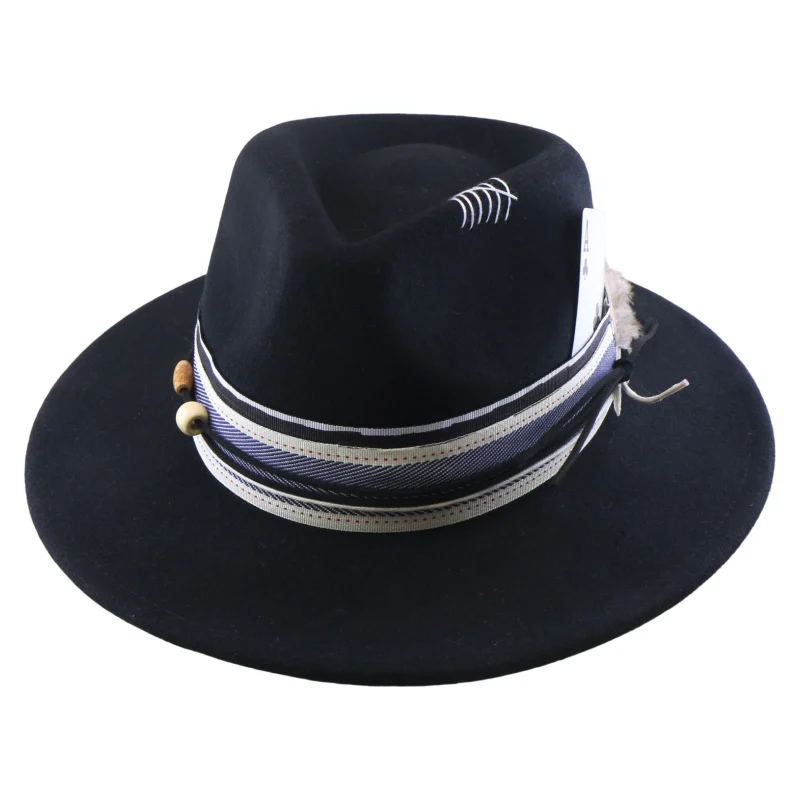 Wool Felt With Feathers Fallwinter Flat-brim Jazz Hat — image 2