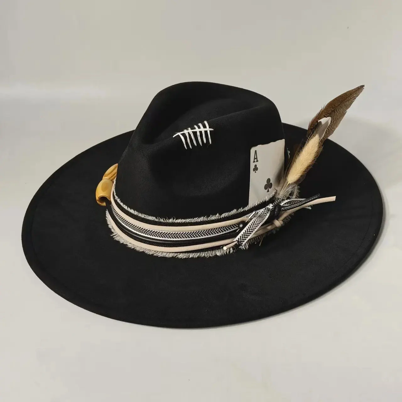 Wool Felt With Feathers Fallwinter Flat-brim Jazz Hat — image 4
