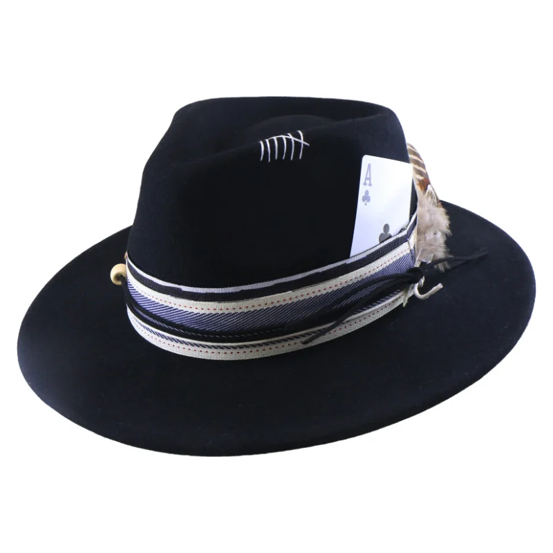 Wool Felt With Feathers Fallwinter Flat-brim Jazz Hat — image 5