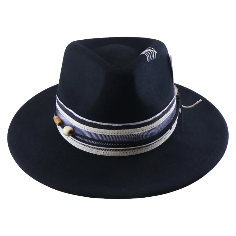 Wool Felt With Feathers Fallwinter Flat-brim Jazz Hat — image 3