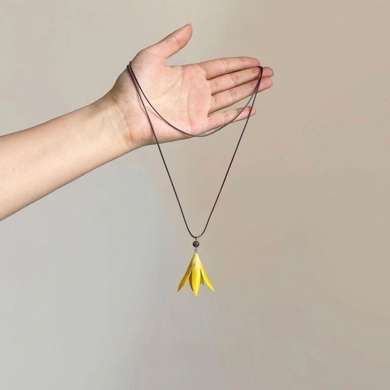 Yellow Magnolia Flower Pendant Necklace For Women — image 3