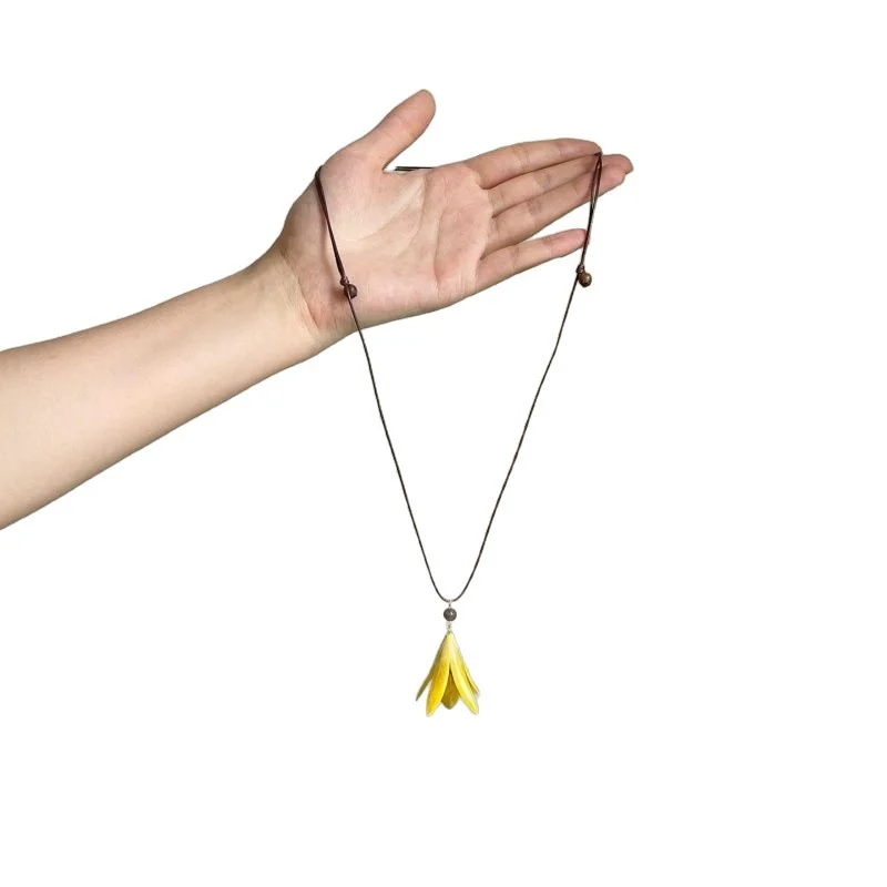 Yellow Magnolia Flower Pendant Necklace For Women — image 5