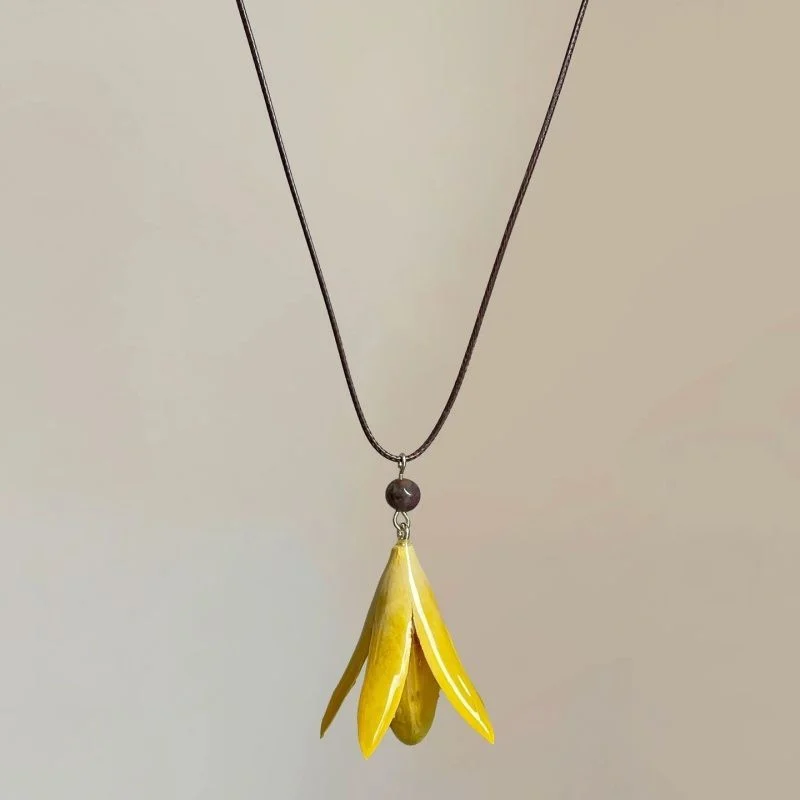 Yellow Magnolia Flower Pendant Necklace For Women — image 2