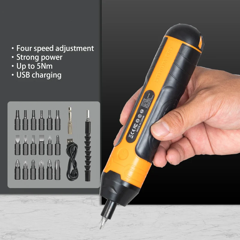 Yellow Straight-handle Lithium-ion Electric Screwdriver With 4 Torque Settings — image 3