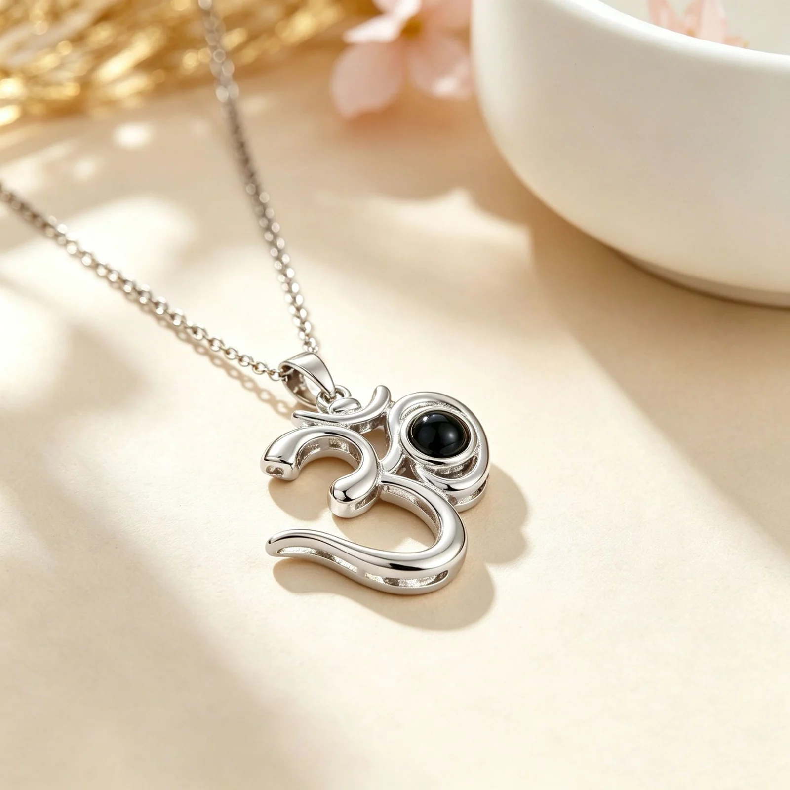 Yoga OM Projection Necklace Can Be Engraved With Photos Religious Style Pendant… — image 2