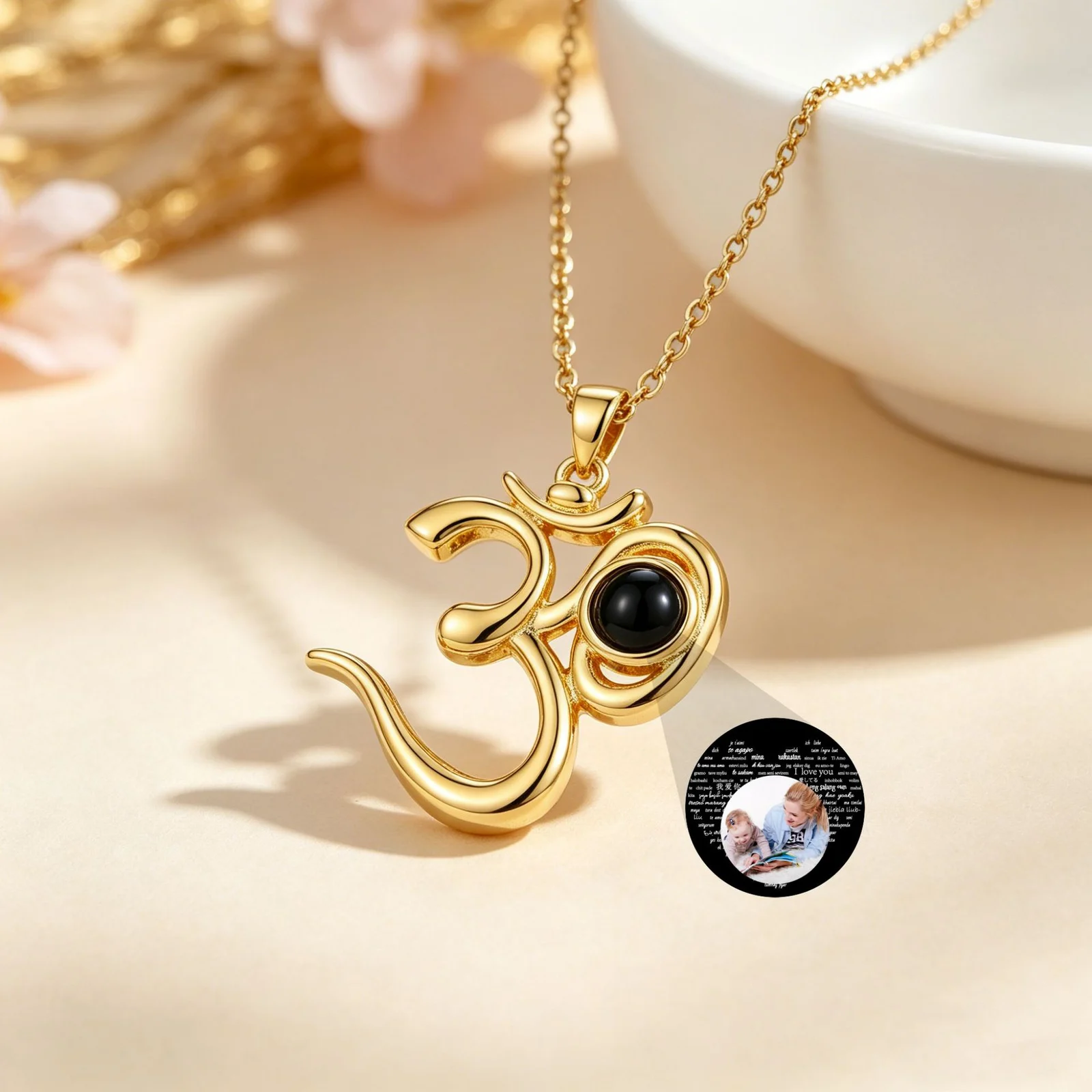 Yoga OM Projection Necklace Can Be Engraved With Photos Religious Style Pendant… — image 3