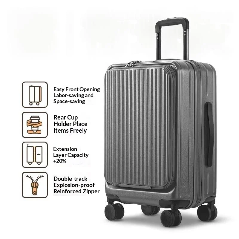 Zhuzhu Grey--new Side-opening Expandable 20-inch Carry-on Rolling Suitcase 26-lock… — image 3