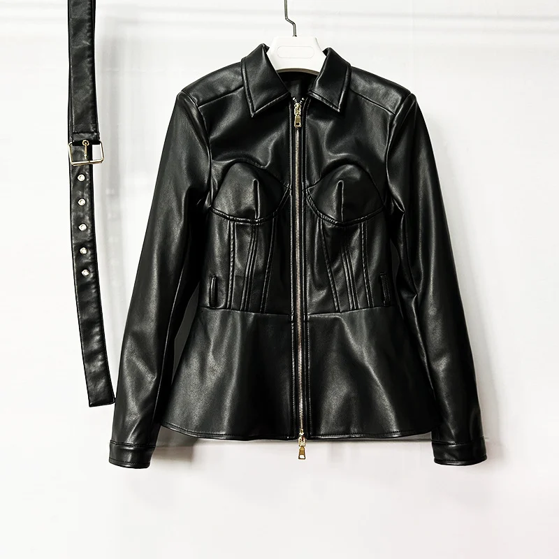 Zipper Belt Lapel Long-sleeve Coat — image 5